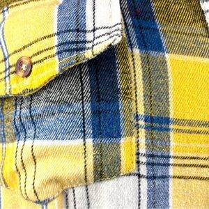 XL Plaid Button Down Flannel Shirt for Women - Blue and Yellow